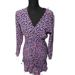 Zara Medium M Floral V Neck Dress Ruffled Tiered Spring Summer Ruched